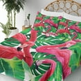 thumbnail image 3 of Ambesonne Flamingo Fitted & Top Sheet Set with Shams, Retro Exotic Leaves, Pink Green, 3 of 5