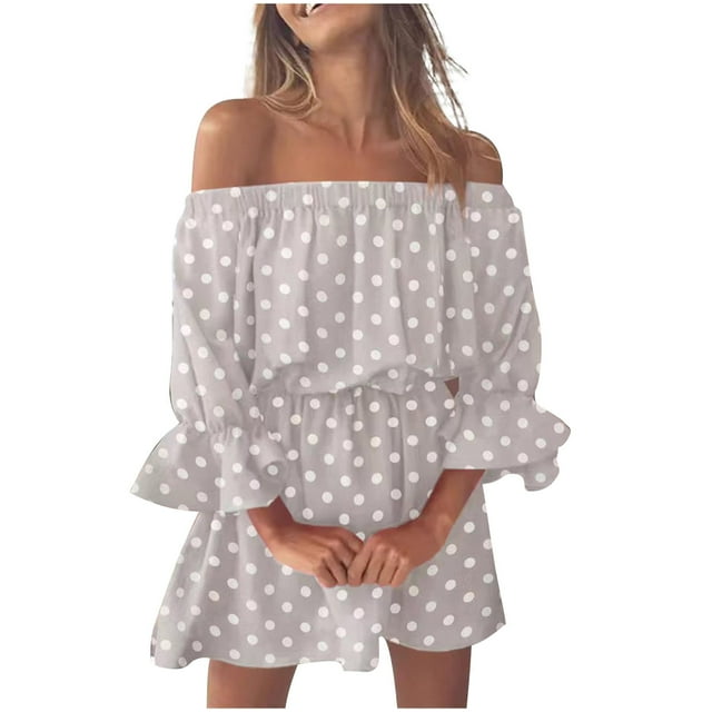 Robes d'Été pour Femmes Mode d'Été Sexy Décontractée Épaules Dénudées Imprimé Manches Cloche Robes d'Été Décontractées Robes d'Été Décontractées Sexy pour Femmes