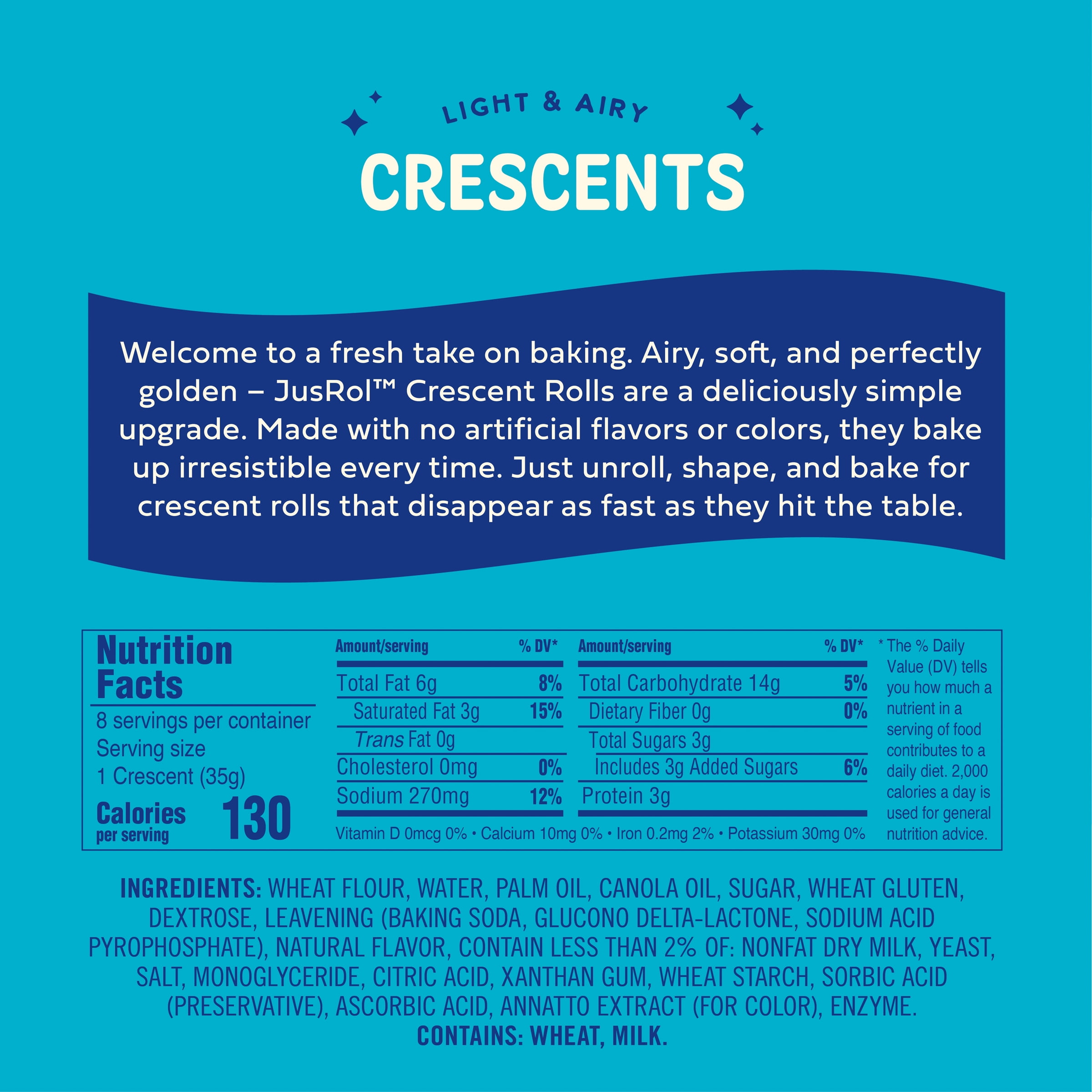 Jus-Rol Crescent Dough, Pre-Rolled Refrigerated Dough, 9.8 oz, 8 Rolls, Ready to Bake for Light and Airy Crescent Rolls