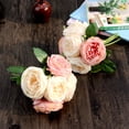 thumbnail image 3 of Tkrady Artificial Roses Flower Silk Peonies Bouquet 1 Bundles 5 Head Flowers Bulk for Home Wedding Party Decor (Rose White+Pink), 3 of 6