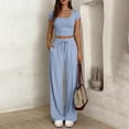 thumbnail image 6 of Two Piece of Workouts Outfits Plus Size Solid-Color Casual Vacation Relaxed Style With Pockets Short Sleeve Neck Blouses Shirts Sets, 6 of 7