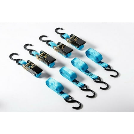 

4 Pack 1 in. x 10 ft. Blue Ratchet Tie Down Motorcycle Strap 1300lbs 1x10 600Kg