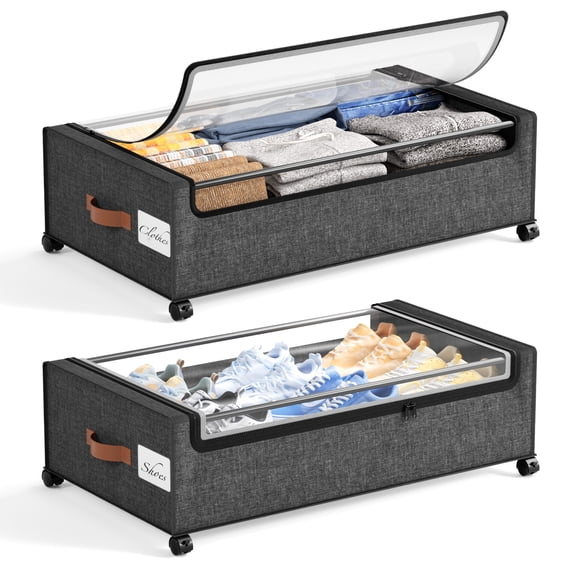 Yecaye 2 Pack 82L Under Bed Storage Containers, Large Storage Bin For Clothes Fits 9.4" Under Bed, Gay