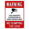 thumbnail image 1 of No Dumping Sign, Video Surveillance Sign, No Dumping Fine $500 Sign, 10x14 Inches, Rust Free .040 Aluminum, Fade Resistant, Made in USA by Sigo Signs, 1 of 10