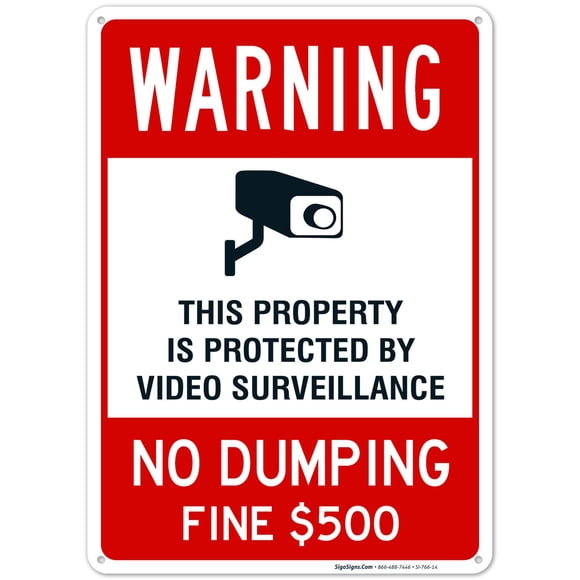 No Dumping Sign, Video Surveillance Sign, No Dumping Fine $500 Sign, 10x14 Inches, Rust Free .040 Aluminum, Fade Resistant, Made in USA by Sigo Signs