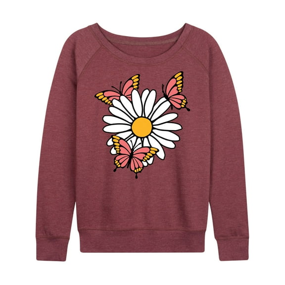 Instant Message - Butterflies On Daisy - Women's Lightweight French Terry Long Sleeve Shirt