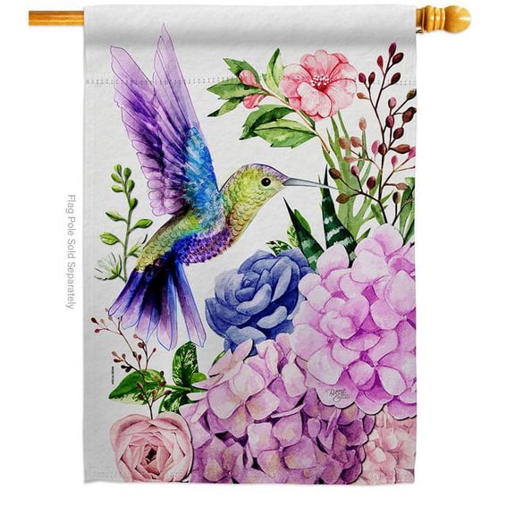 Breeze Decor H105063-BO Purple Hummingbird Animals Bird 28 x 40 in. Double-Sided Decorative Vertical House Flags for Decoration Banner Garden Yard Gift