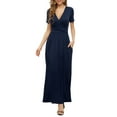 thumbnail image 5 of Aiyino Women's Casual Short Sleeve Deep V Maxi Dress Loose Long Dresses with Pockets,XL Navy Blue, 5 of 7