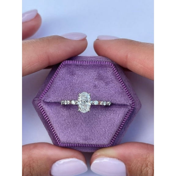 SOLITAIRE JEWELS 1.18 Ct Oval Cut D Color VVS Clarity Moissanite Diamond Engagement Ring Solid 18K White Gold