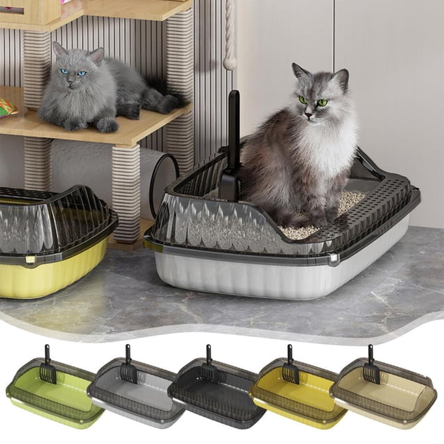 Feltree Semi-Enclosed Cat Litter Box with High Sides and Splash-Proof Design, Includes Litter Scoop for Large Cats, Reduces Litter Tracking, Easy to Clean
