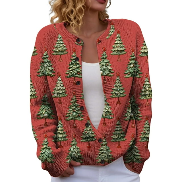 Sweaters For Women Chunky Knit Cable Open Front Long Sleeve Cardigan - Funny Novelty Graphic Button Cute Fall Winter Christmas Sweater Jacket Outerwear Womens Sweaters
