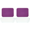 thumbnail image 2 of Pyrex (2) 7210 3-Cup Glass Dishes & (2) 7210-PC Thistle Purple Lids, 2 of 6