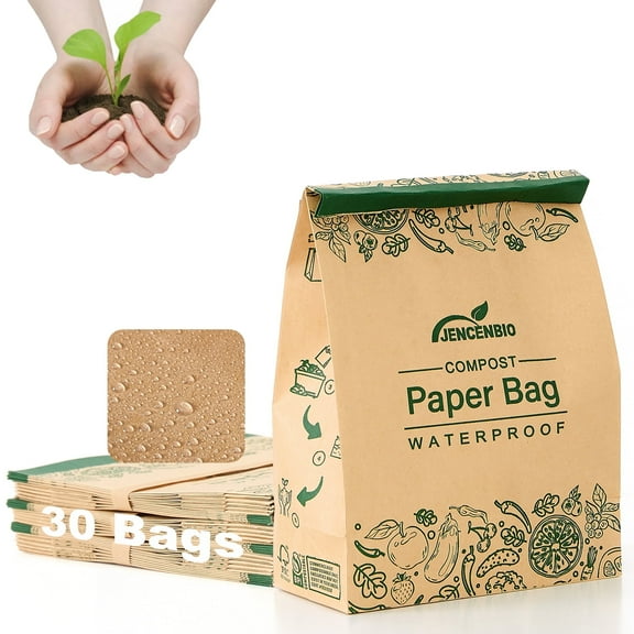 JENCENBIO Compostable Paper Bag Leakproof Kitchen Food Bag 30 Bags with BPI Certified