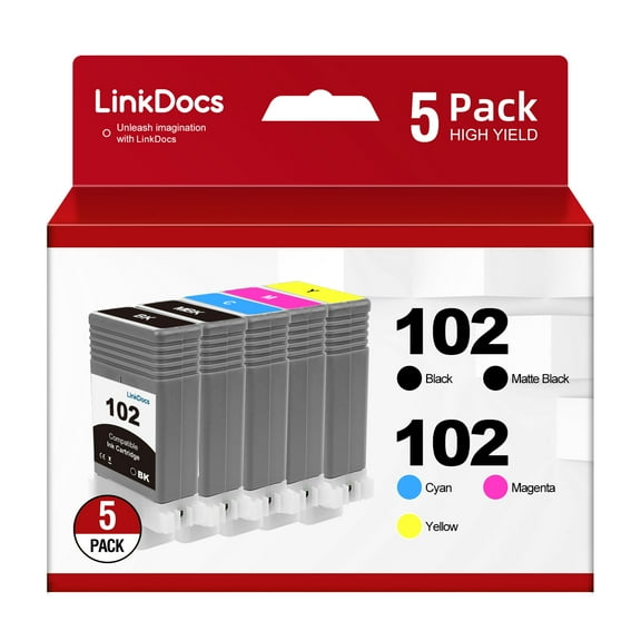 PFI-102 PFI102 Ink Cartridges Replacement for Canon PFI-102MBK PFI-102BK PFI-102C PFI-102M PFI-102Y Work for imagePROGRAF IPF500 IPF510 IPF600 IPF605 IPF610 IPF700 IPF710 IPF720 Printer(5Pack 5x130ml)