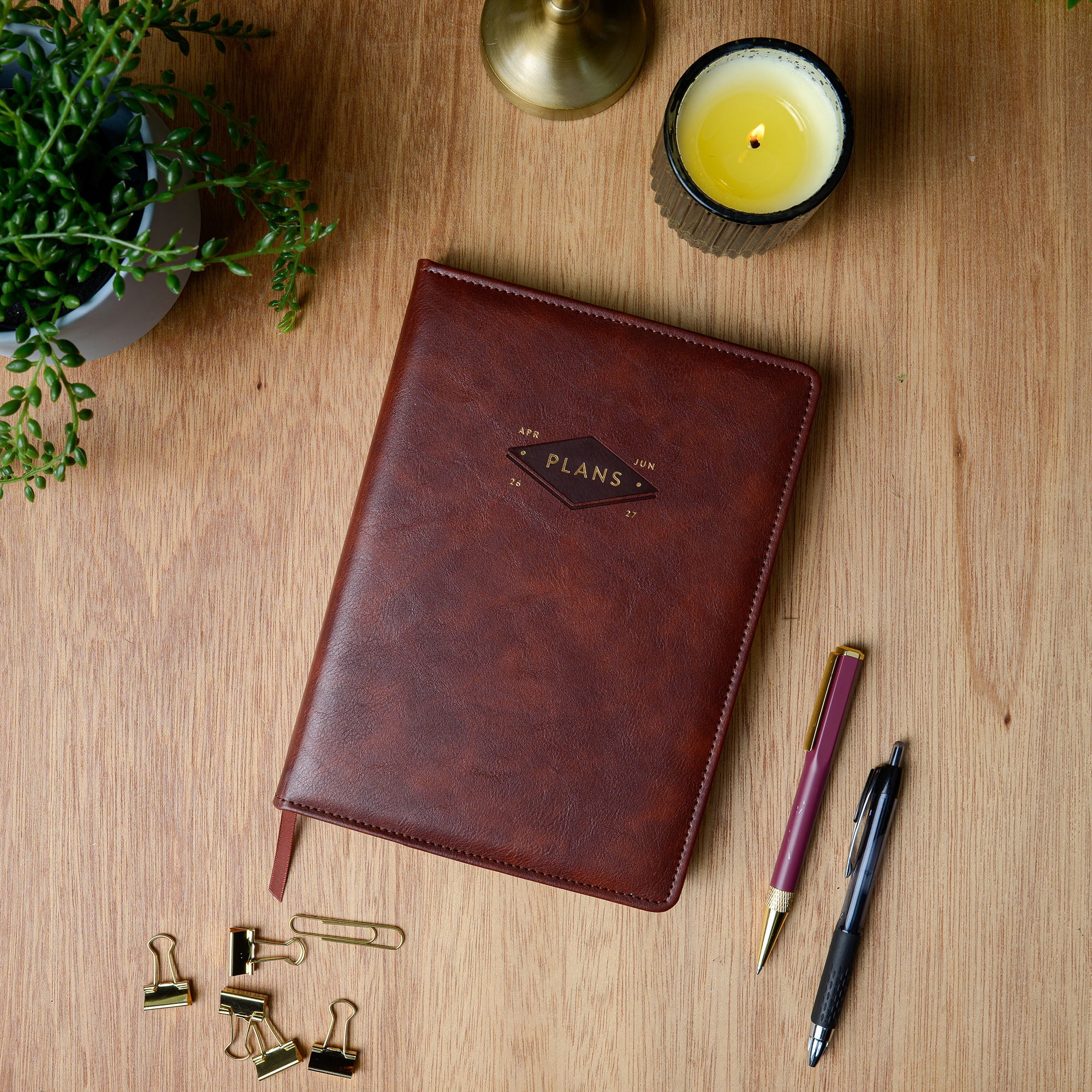 Think Ink 15-Month Weekly Leatherette Planner, 6.5 x 9, Brown, April 2026 - June 2027