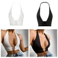 thumbnail image 2 of Yokua Women Sleeveless Halter Plunge V-Neck Crop Top Solid Color Metal Linked Vests, 2 of 18