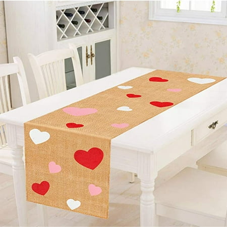 

MUSUPER Valentine s Day Table Runner Cotton Linen Love Heart Gnome Tables Cloth for Home Festival Party Romantic Dinner Decoration Tablecloth