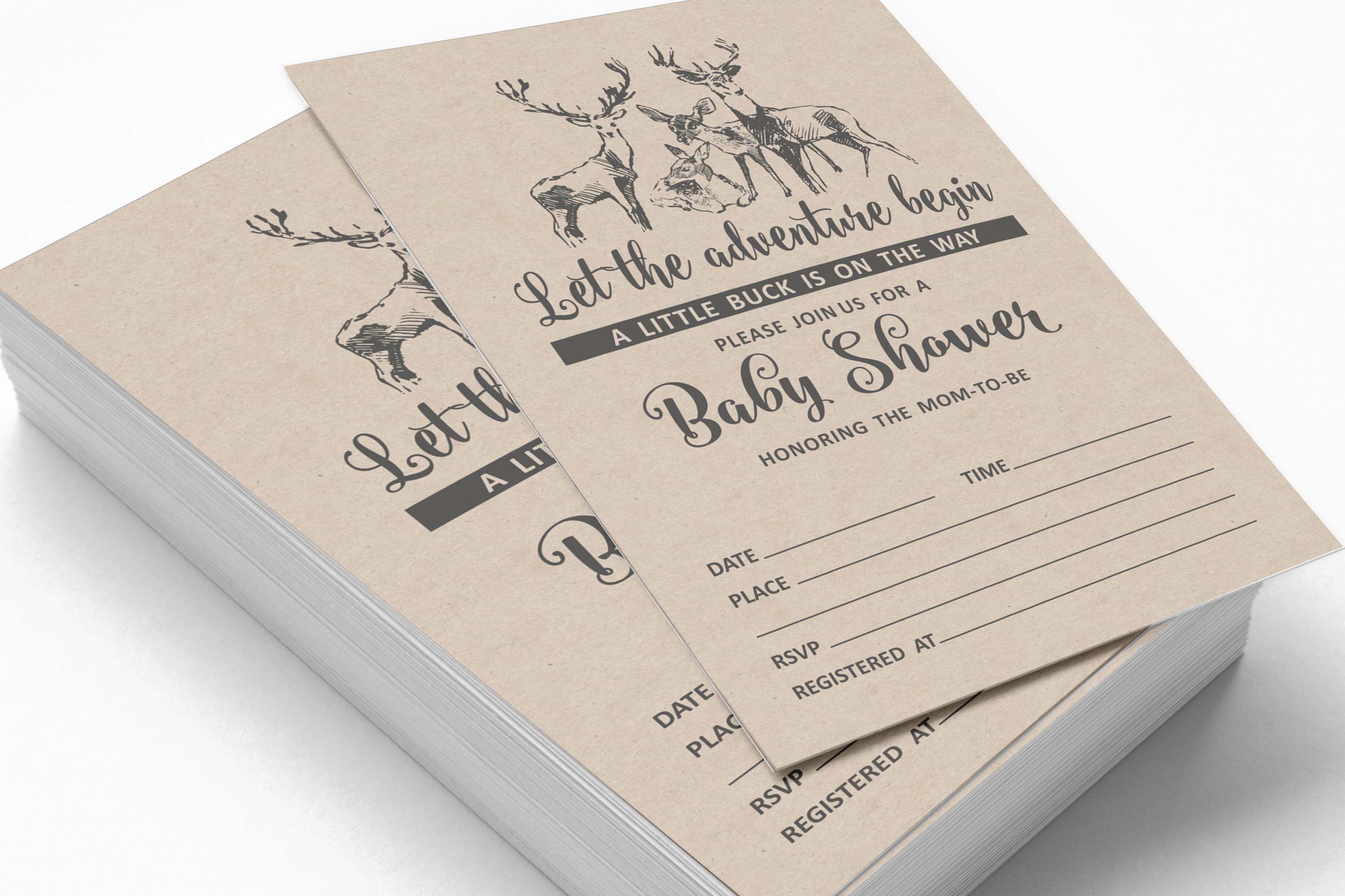 Inkdotpot 30Deer Jungle Animals Baby Shower Rustic Invitation Cards Fill In Blank Invites