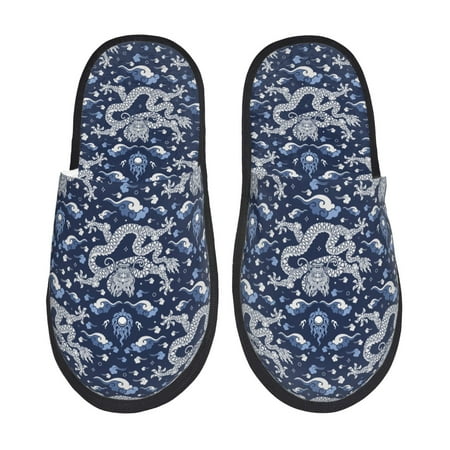 

Yiaed Dragon Print Unisex House Slippers Slip on Warm Shoes Indoor Outdoor with Anti-slip sole-Medium