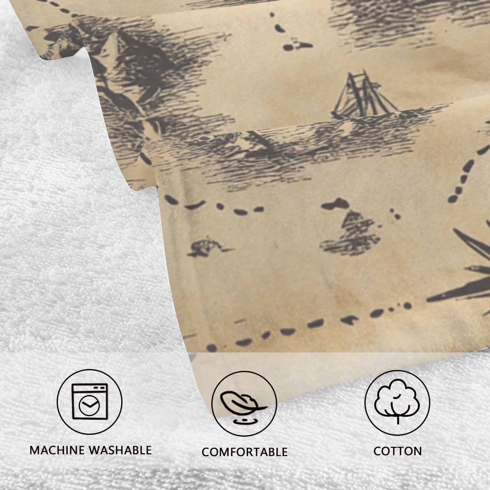 Treasure Map Hand Towels Cotton Bath Towels Large Face Towels Absorbent for Bathroom 2 Packs