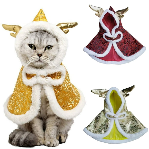 SPRING PARK Cat Dragon Antlers Decor Chinese Style Mantle Small Dog Kitten Warm Wear Poncho Christmas Festival Rabbit Cape - Walmart.com