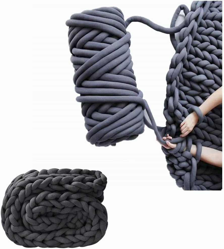12m Thick Core Yarn Hand Woven Fabric Strip Thread for Crochet Blanket Cushion Super DIY Craft Material（Dark Gray）