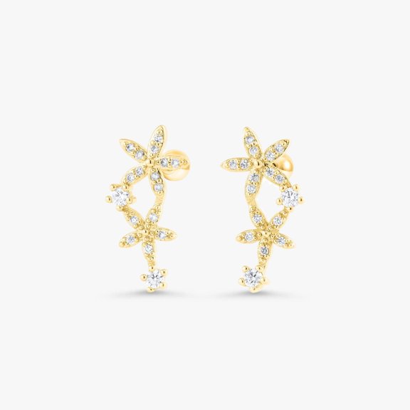 Helix Crystal 3A CZ Double Flower Flat Back Piercing Earring-Left Ear