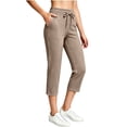 thumbnail image 2 of Khunlpohl Capris Pants for Women Drawstring Elastic Waist Joggers Pant Straight Leg Casual Capri Pant with Pockets, 2 of 5