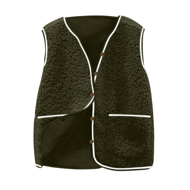 Diufon Womens Fleece Vest Fall Winter Sleeveless Button Down Jackets Casual Plus Size Loose Coat with Pockets