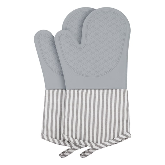 Unique Bargains 2pcs Soft Silicone Heat-Resistant Oven Mitts Gray 13.4" x 7.3"