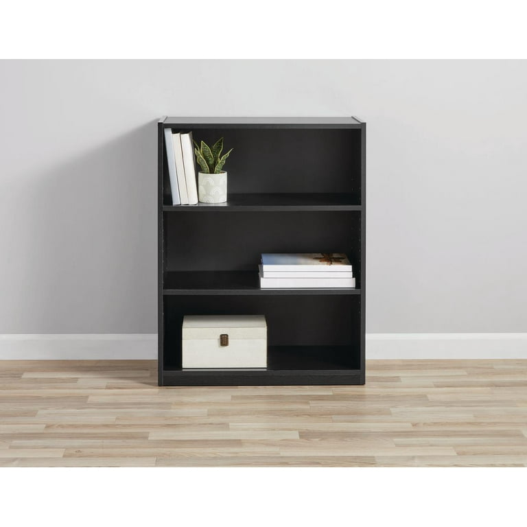 Mainstays 3-Shelf Bookcase with Adjustable Shelves, True Black Oak 