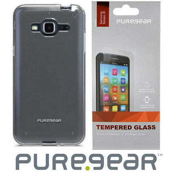 PureGear [Transparent/Clear] SlimShell Hard Case Cover   Tempered Glass Screen Guard for Samsung Galaxy J3 (2016), SM-J320, J3V, SOL, J320A, SM-J320P