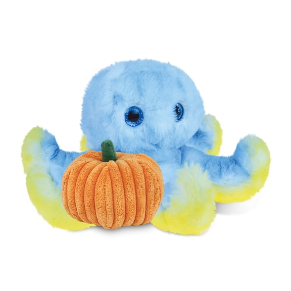DolliBu Halloween Stuffed Animal Blue Octopus Plush with Pumpkin - Cute Blue Octopus Stuffed Animal with Small Pumpkin Plush Perfect Halloween Plush Toys for Baby, Kids, Adults - 9 Inches