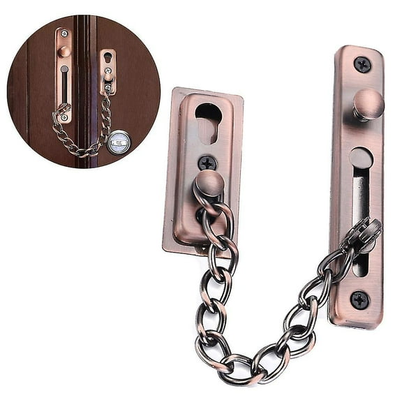 Heavy Duty Stainless Steel Door Chain Lock, Child & Pet Safe Secondary Door Lock Security For Home Hotel Office, External Door Restrictor with Safety Blocker, Red Bronze (1PCS)