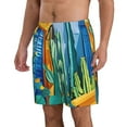 thumbnail image 2 of Pofeuu Bright Paper Cactus Scene Prin Men's Swim Trunks Quick Dry Bathing Suit Swimming Board Shorts Mesh Lining Beach Swimwear-Small, 2 of 6