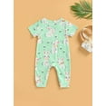 thumbnail image 4 of Genuiskids Infant Baby Boys Girls Easter Outfit Bunny Print Jumpsuit Short Sleeve Romper One Piece Pajamas Cartoon Rabbit Clothes, 4 of 7
