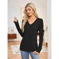 thumbnail image 2 of JYLFC Women Long Sleeve V-Neck Blouse Brushed Tunic Sweaters, Black 2XL, 2 of 4