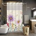 thumbnail image 5 of Spring Floral No Hooks Shower Curtain with Snap-in Liner Purple Wildflowers Watercolor Leaves Plant Beige Letter Shower Curtains for Bathroom, Waterproof, Easy Install, Washable 36"x78", 5 of 9