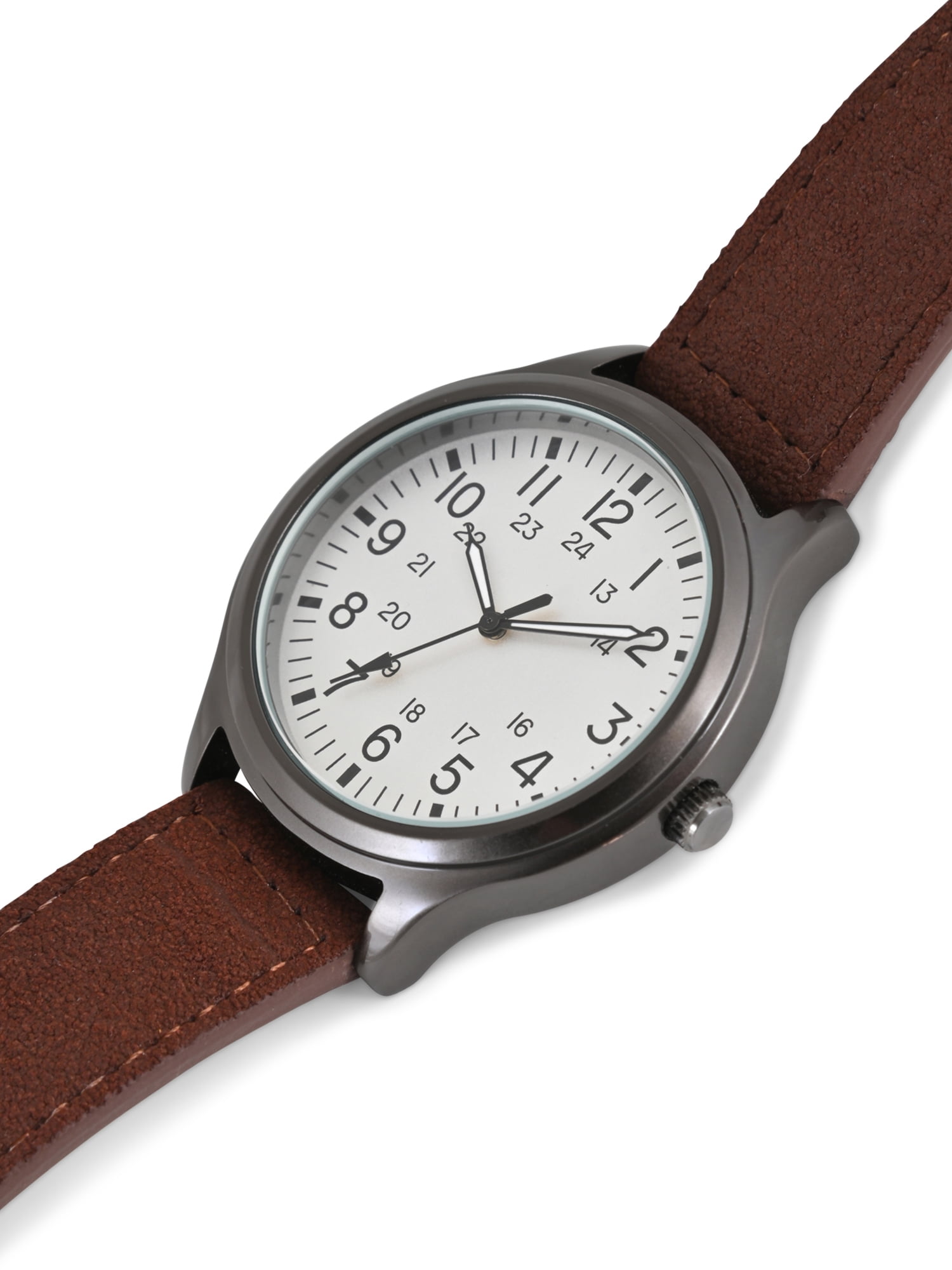 George Men's Gunmetal Round Case Watch with Easy Read Dial and Brown PU Suede Strap. 44MM