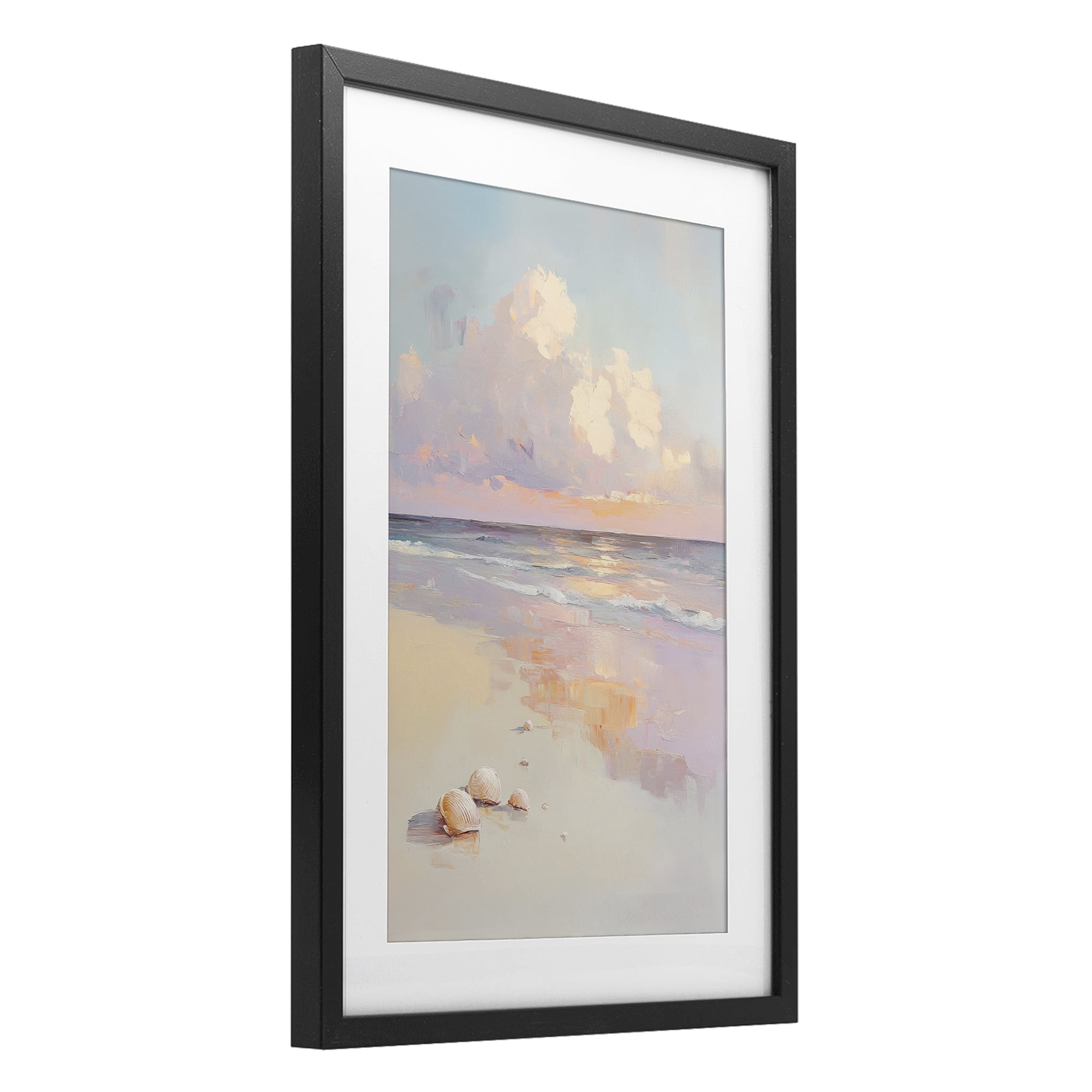 Stupell Industries Pastel Sunset Over Seashells Black Framed Print Under Glass, design by Sisi and Seb