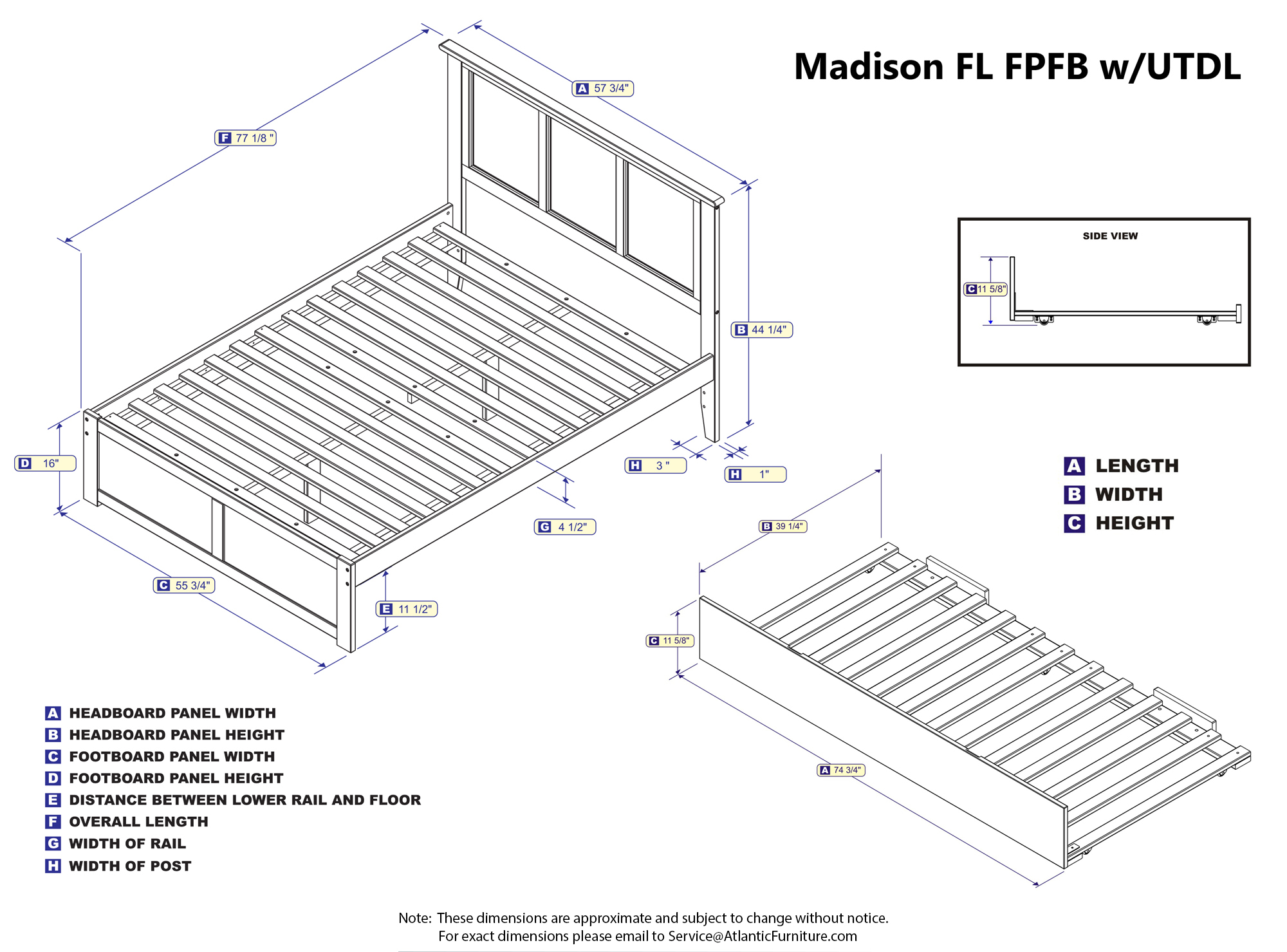 Madison Platform Bed with Flat Panel Foot Board and Twin Size Urban Trundle Bed in Multiple Colors and Sizes - image 4 of 4