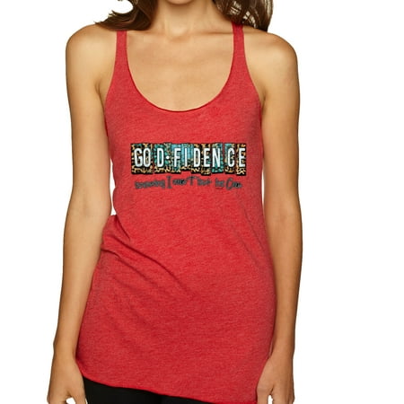 Wild Bobby Godfidence- Knowing I Can t But He Can Blue and Brown Cheetah Print Inspirational/Christian Women Tri-Blend Racerback Tank Top  Vintage Red  Medium