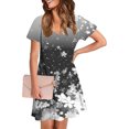 thumbnail image 4 of GaThRRgYP Linen Blend Short Sleeve Crew Neck Dress-Boho Beach Style,Women's Fashion Summer Print Short-sleeved V-neck Casual Dress Gray S, 4 of 8