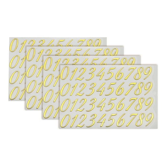 4 Sheets Number Stickers 0.39" 3D Mini Number Stickers Alloy Self Adhesive Number Stickers (Gold)