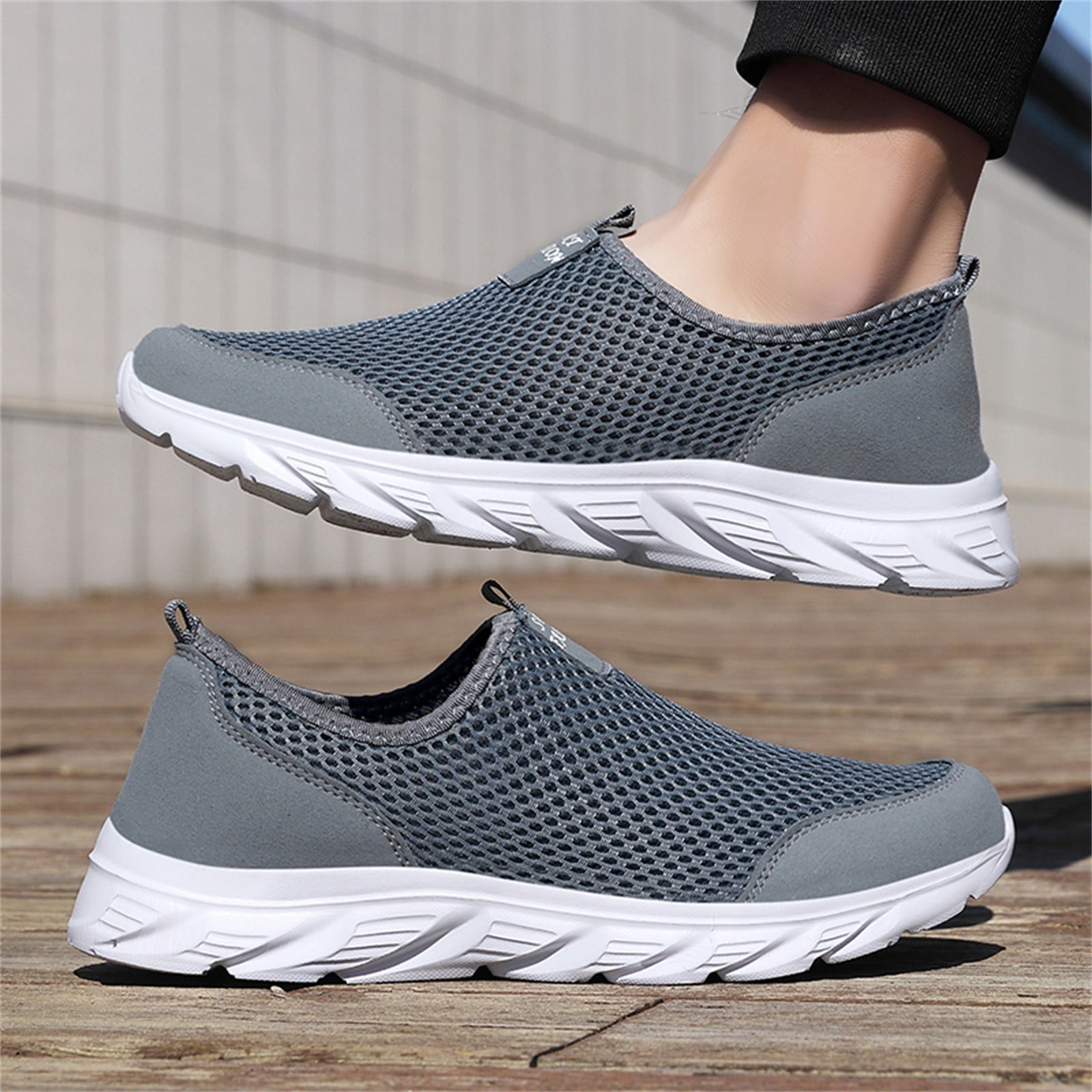 Hessimy Mens Running Shoes Slip On Casual Sneaker Lightweight Shoes Fashion Sports Shoes for Mens Athletic Shoes(Grey,43)