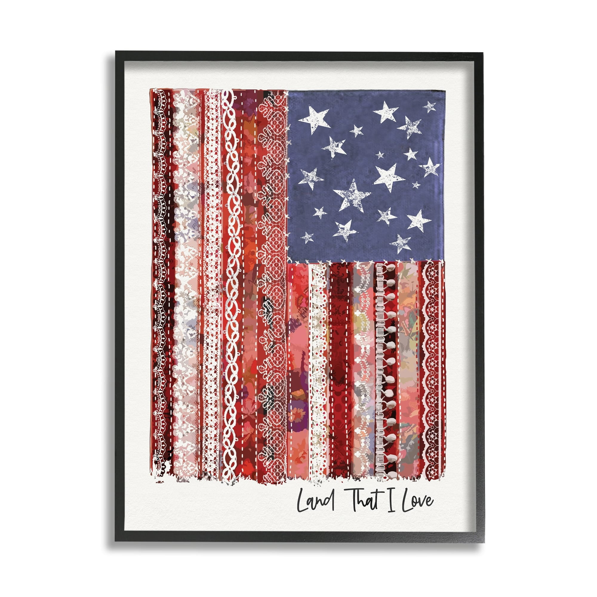 Stupell Industries Land That I Love Phrase Macramé American Flag,16 x 20,Designed by Erica Billups