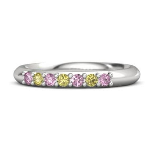 Pink Pink Spinel & Yellow Tourmaline Half Eternity Stacking Band Ring 925 Sterling Silver Ring Thanksgiving Gift Valentine Gift Women Gift Size US- 4