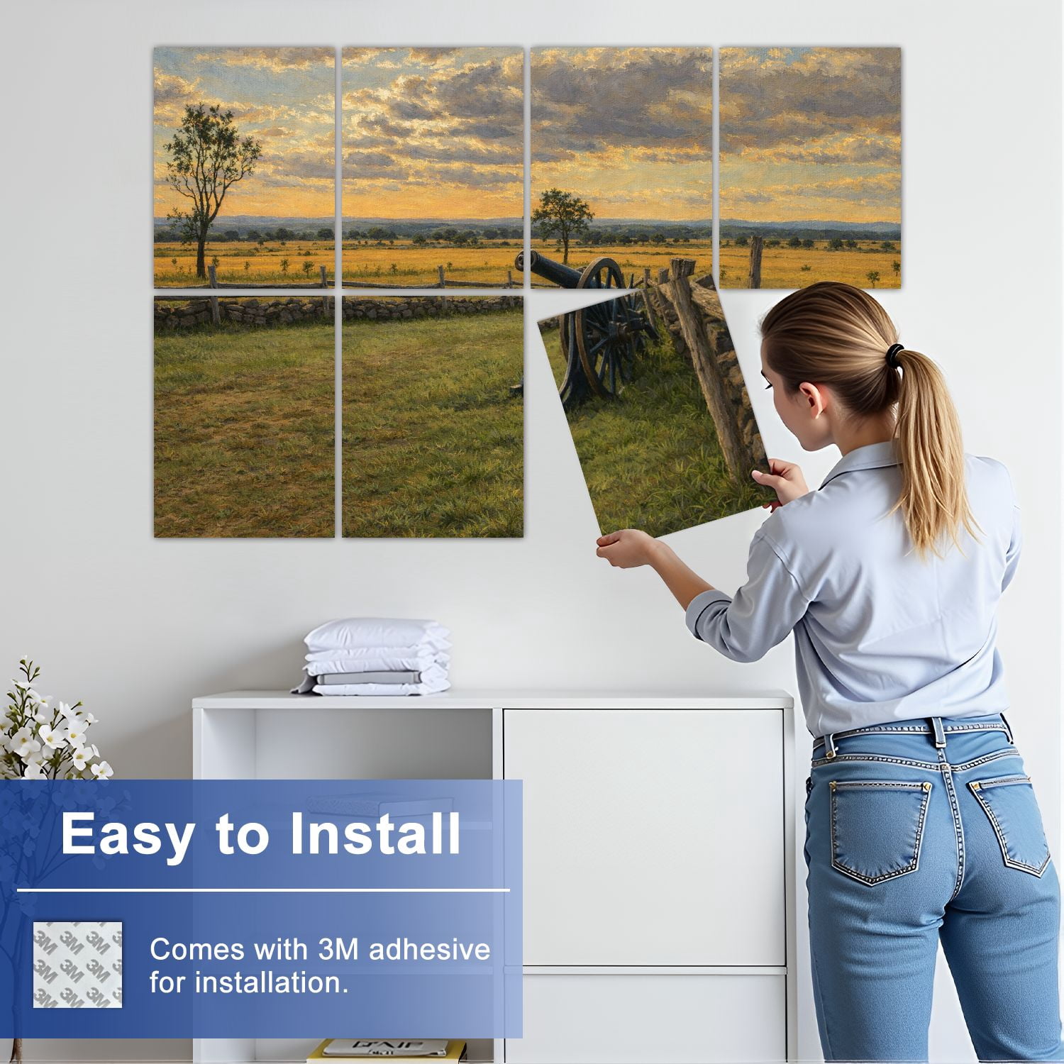 Rustic Farmhouse 8 Pack Art Acoustic Panels Sound Absorbing sunset gettysburg national military park cannon Decorative Soundproof Wall Panels Self Adhesive for Nursery Game Room Bedroom 48"x32"