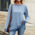 thumbnail image 4 of Lenpel Women's Long Sleeve T Shirts Trendy Fall Crew Neck Side Split Stripped Casual Tops Oversized Tee Shirts, 4 of 7
