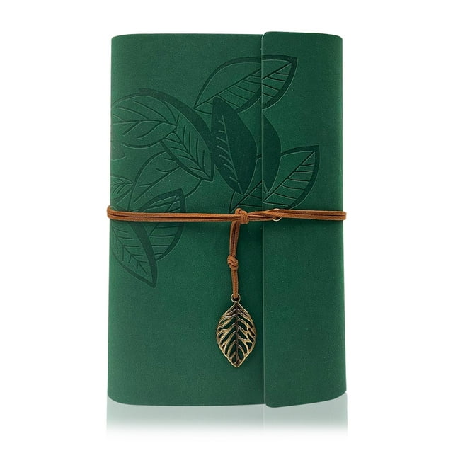 Joy & Inspiration Cuaderno de cuero de PU, encuadernación vintage recargable, hermoso diario de viaje, carpeta de anillas, cuaderno de bocetos, cuaderno vintage (A5 verde, verde)